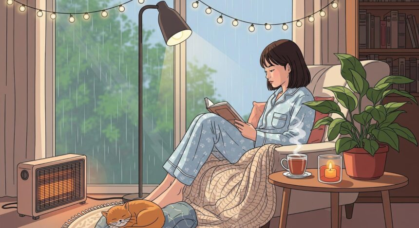 woman reading in cozy winter nook