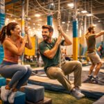 group of adults enjoying play-based movement activity instead of traditional gym workout