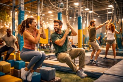 group of adults enjoying play-based movement activity instead of traditional gym workout