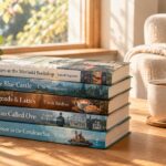 Cozy stack of quiet Sunday afternoon books